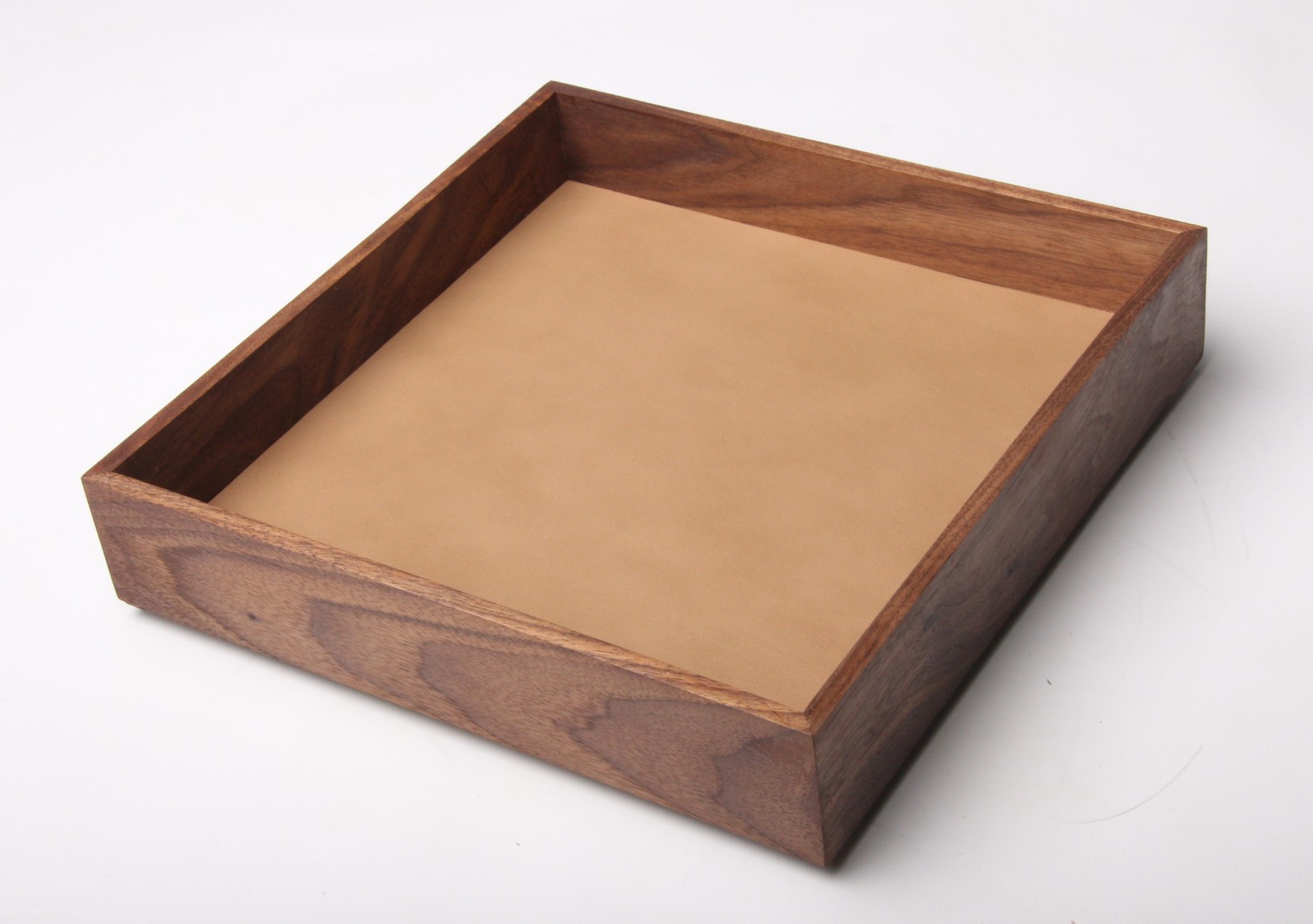 Walnut tray with tan leather