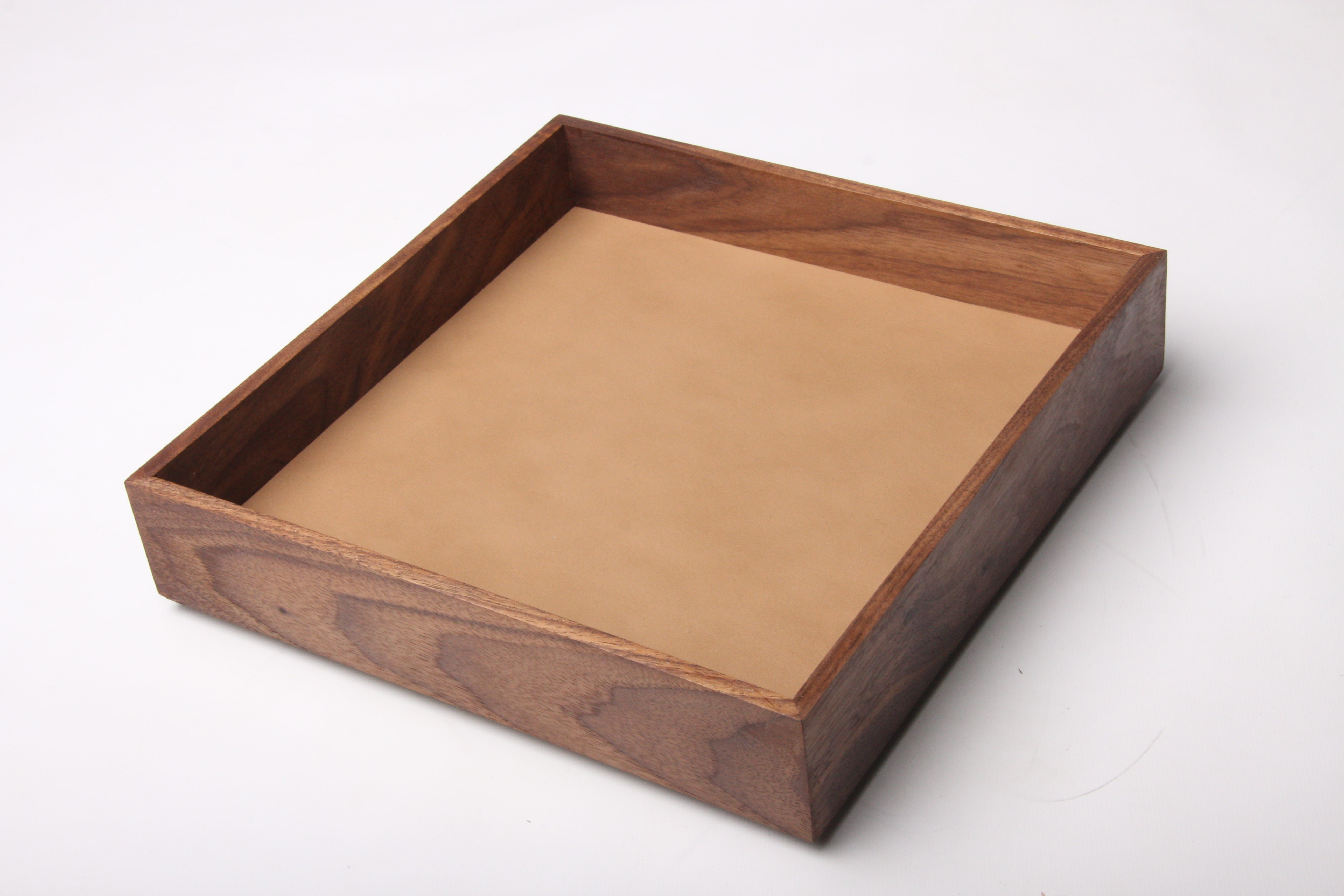 Walnut tray with tan leather